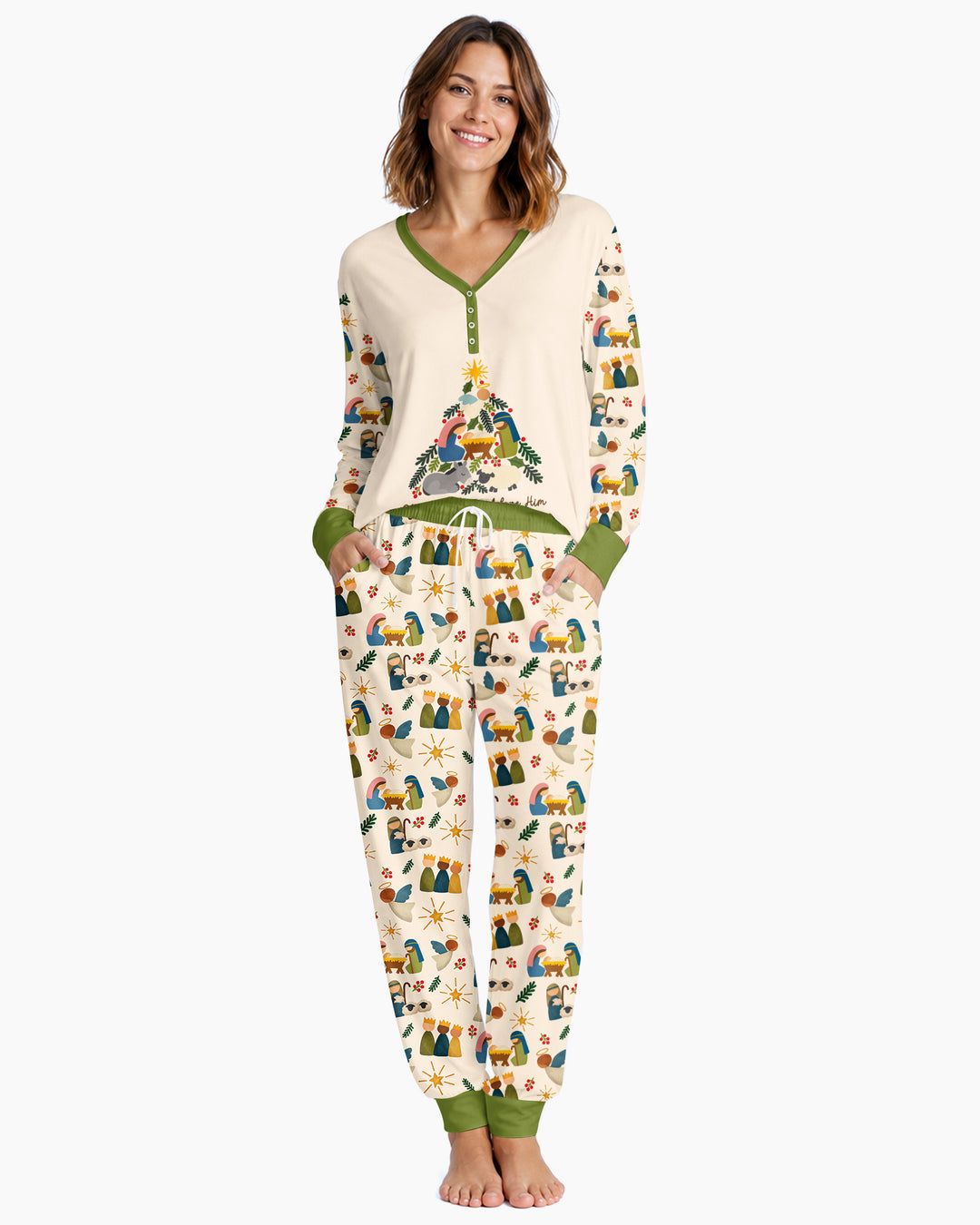 Oh Come, Let Us Adore Him Family Matching Bamboo Women Pajama Set