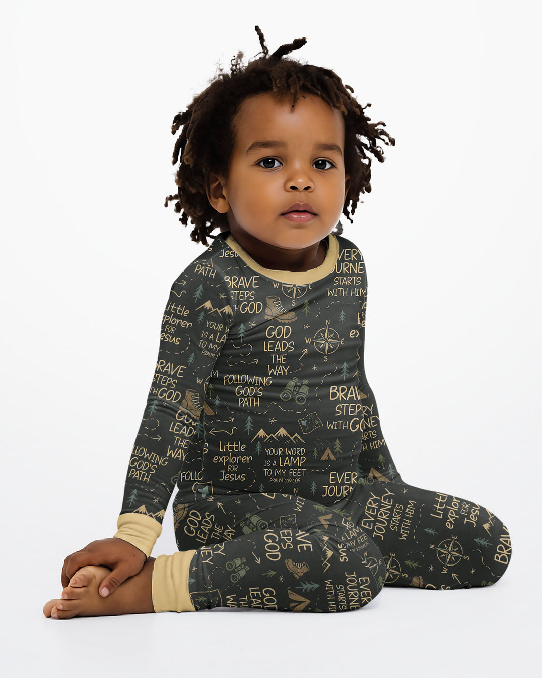 Little Explorer God Leads The Way Bamboo Two Piece Long Sleeve Pajama Set