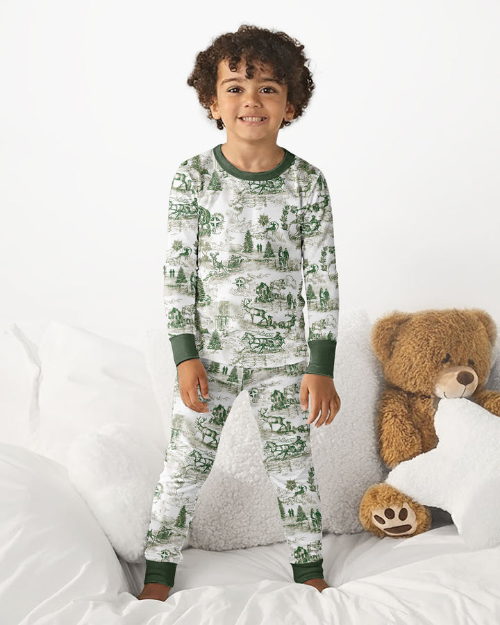 Merry Christmas Toile  Bamboo Two Piece Long Sleeve Pajama Set
