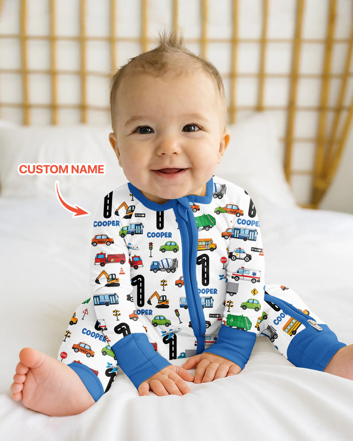 Personalized Birthday Boy Transportation Vehicles Bamboo Convertible Zippy