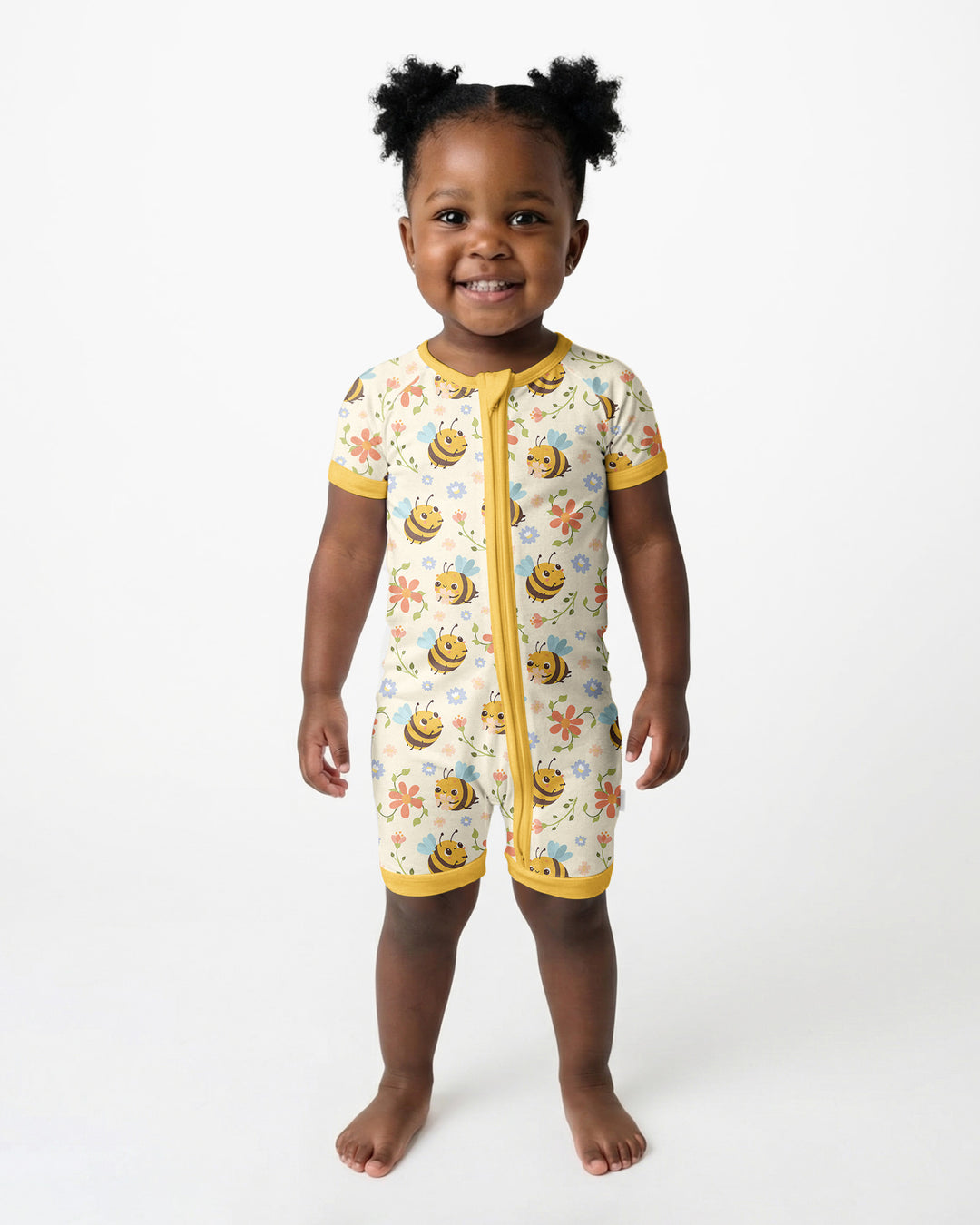 Bees and Flowers Bamboo Shorty Zippered Romper