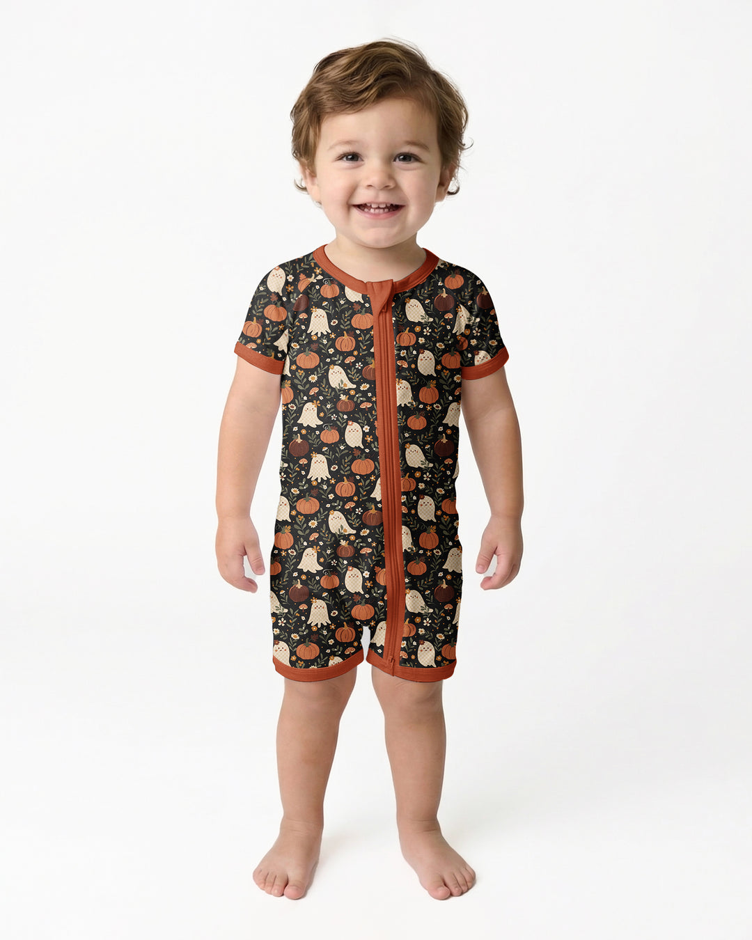 Ghost Pumpkin Harvest Floral Halloween Bamboo Shorty Zippy