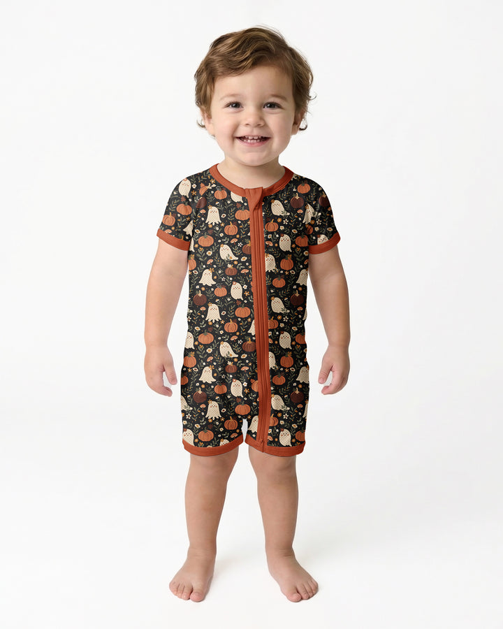 Ghost Pumpkin Harvest Floral Halloween Bamboo Shorty Zippy