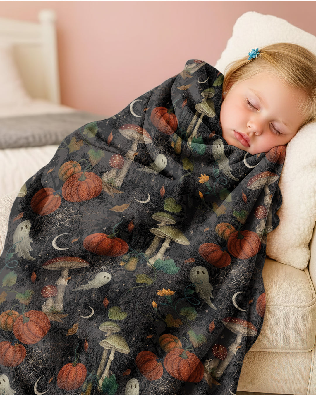 Spooky Cute Ghost Pumpkin Mushroom Halloween Bamboo Blanket