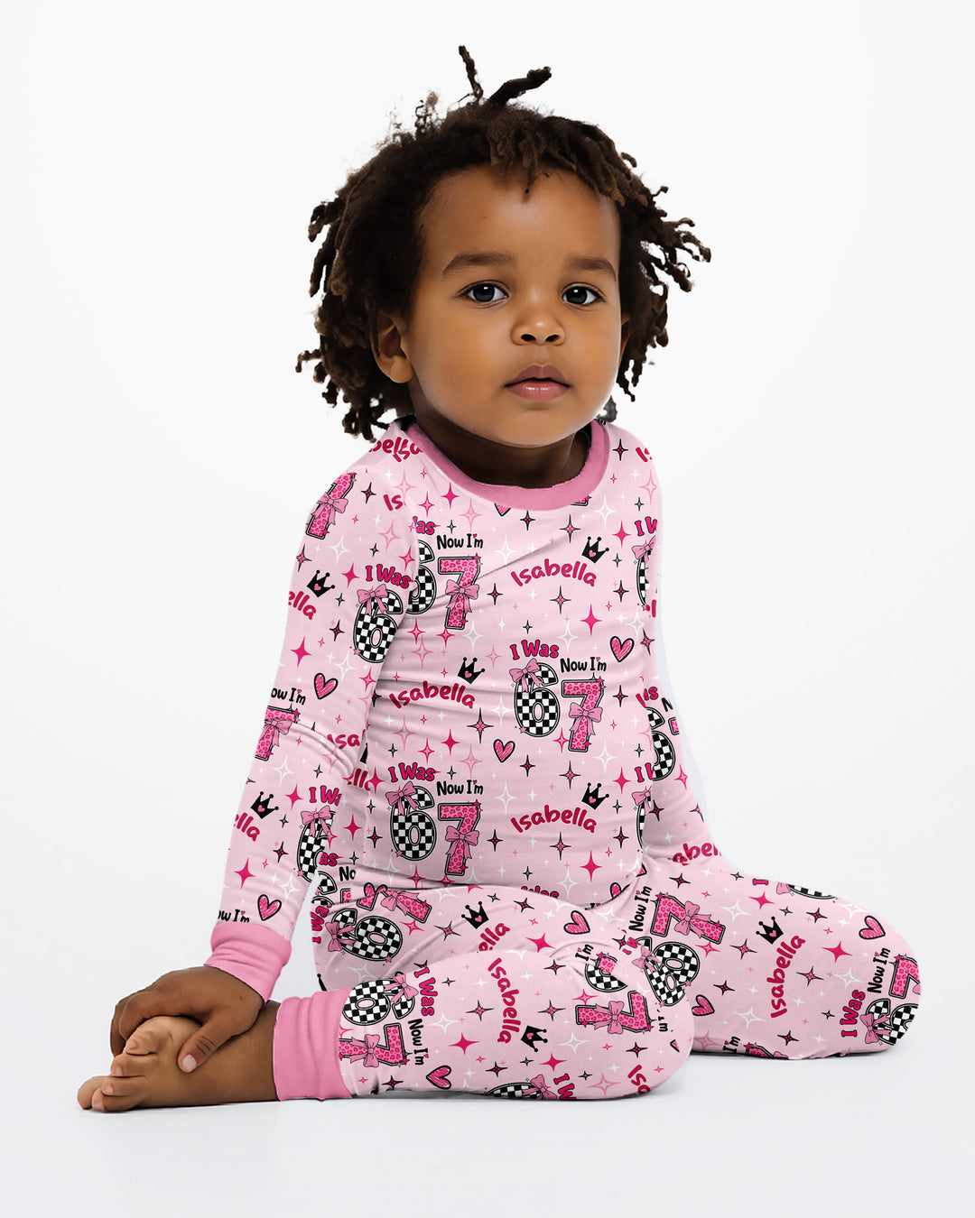 I Was 6 Now I'm 7 Girls Birthday Bamboo Two Piece Long Sleeve Pajama Set