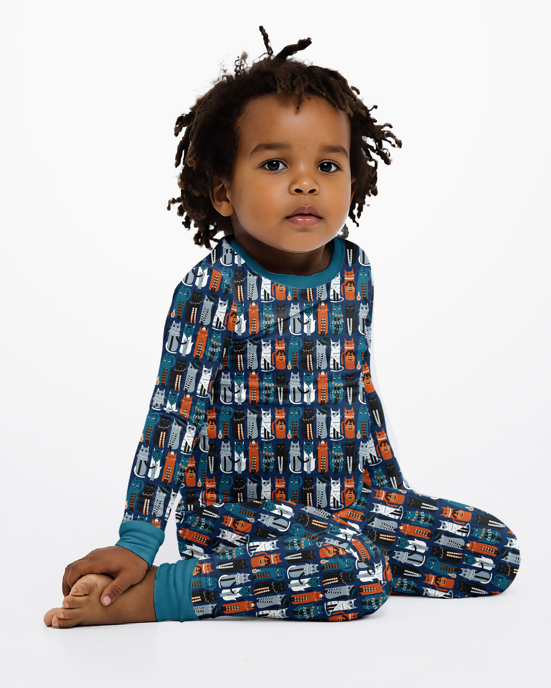 Retro Halloween Cat Bamboo Two Piece Long Sleeve Pajama Set
