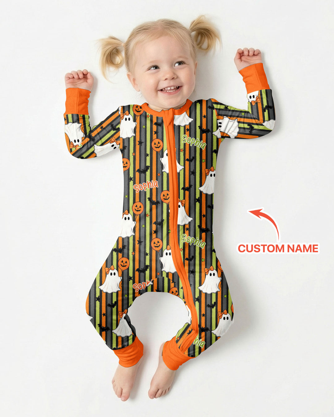 Custom Name Ghost Holding Balloon Bamboo Convertible Zippy