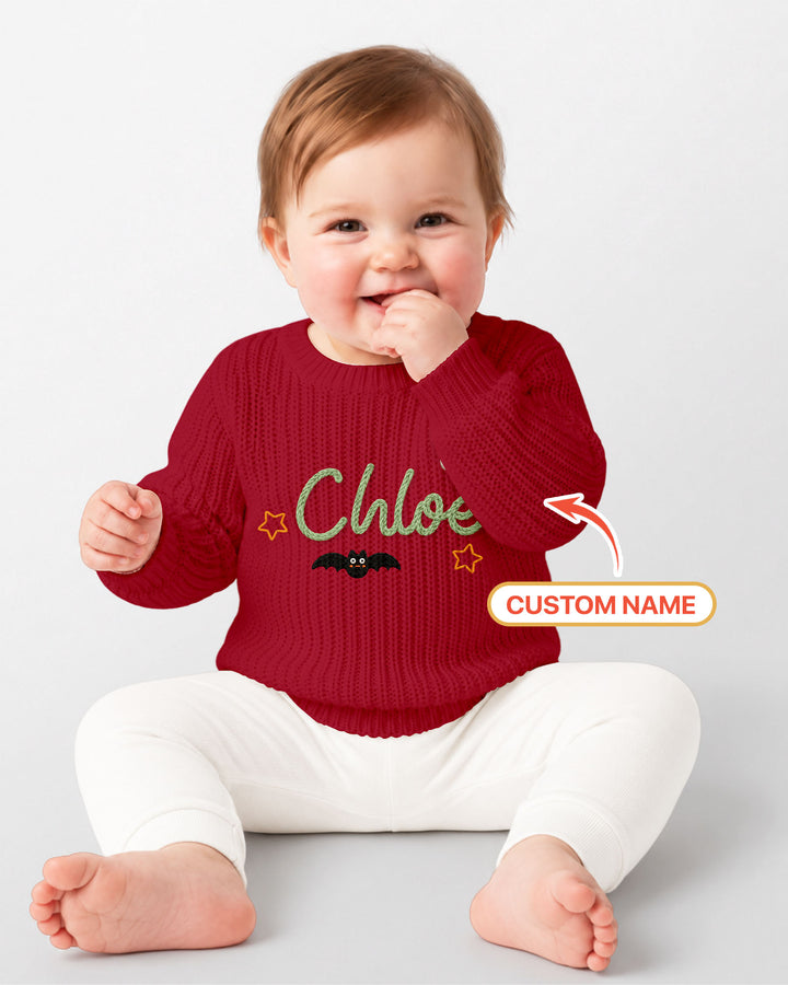 Happy Halloween Embroidered Baby Name Bamboo Knit Sweater Bubble