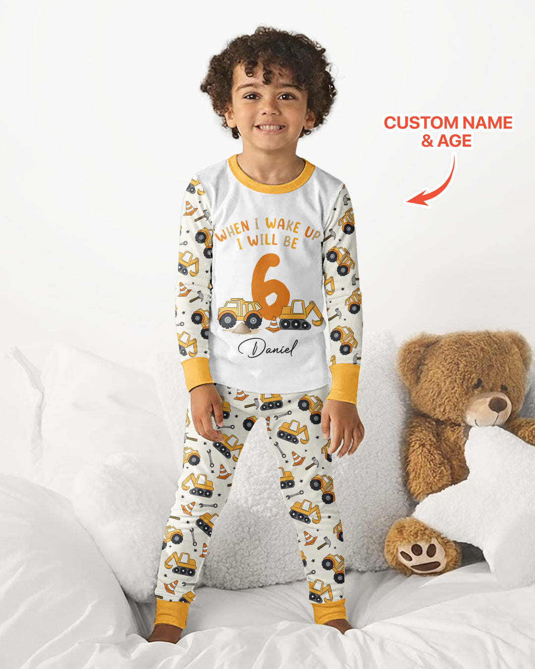 Construction Truck When I Wake Up I Will Be Birthday Bamboo Two Piece Long Sleeve Pajama Set