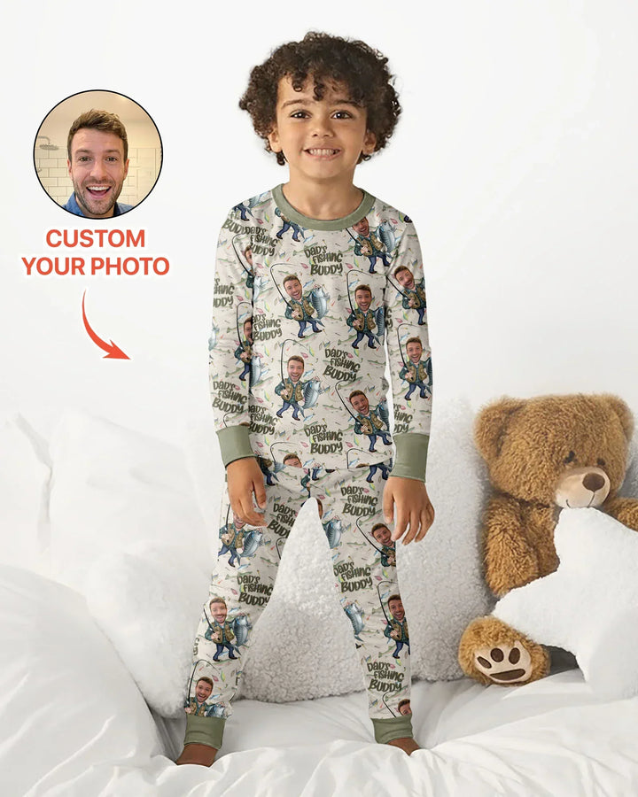 Custom Photo Dad Fishing's Buddy Daddy & Me Matching Bamboo Two Piece Long Sleeve Pajama Set