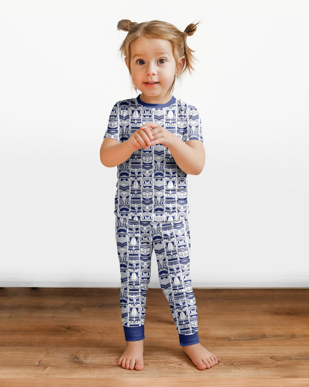 Friendly Totem Pole Figures Bamboo Two Piece Short Sleeve Pajama Set