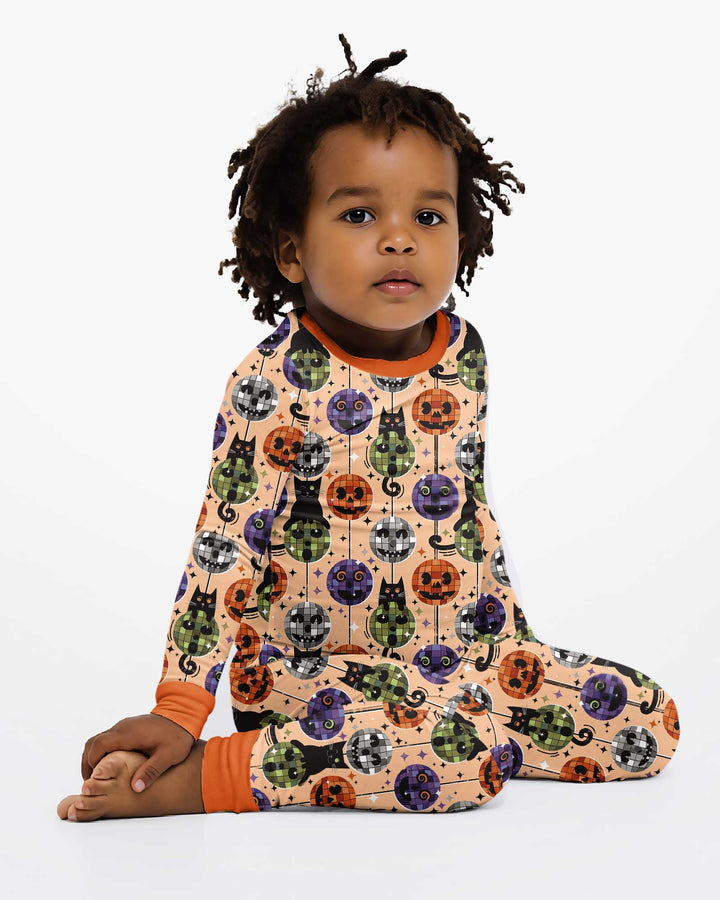 Groovy Halloween Disco Cat Bamboo Two Piece Long Sleeve Pajama Set