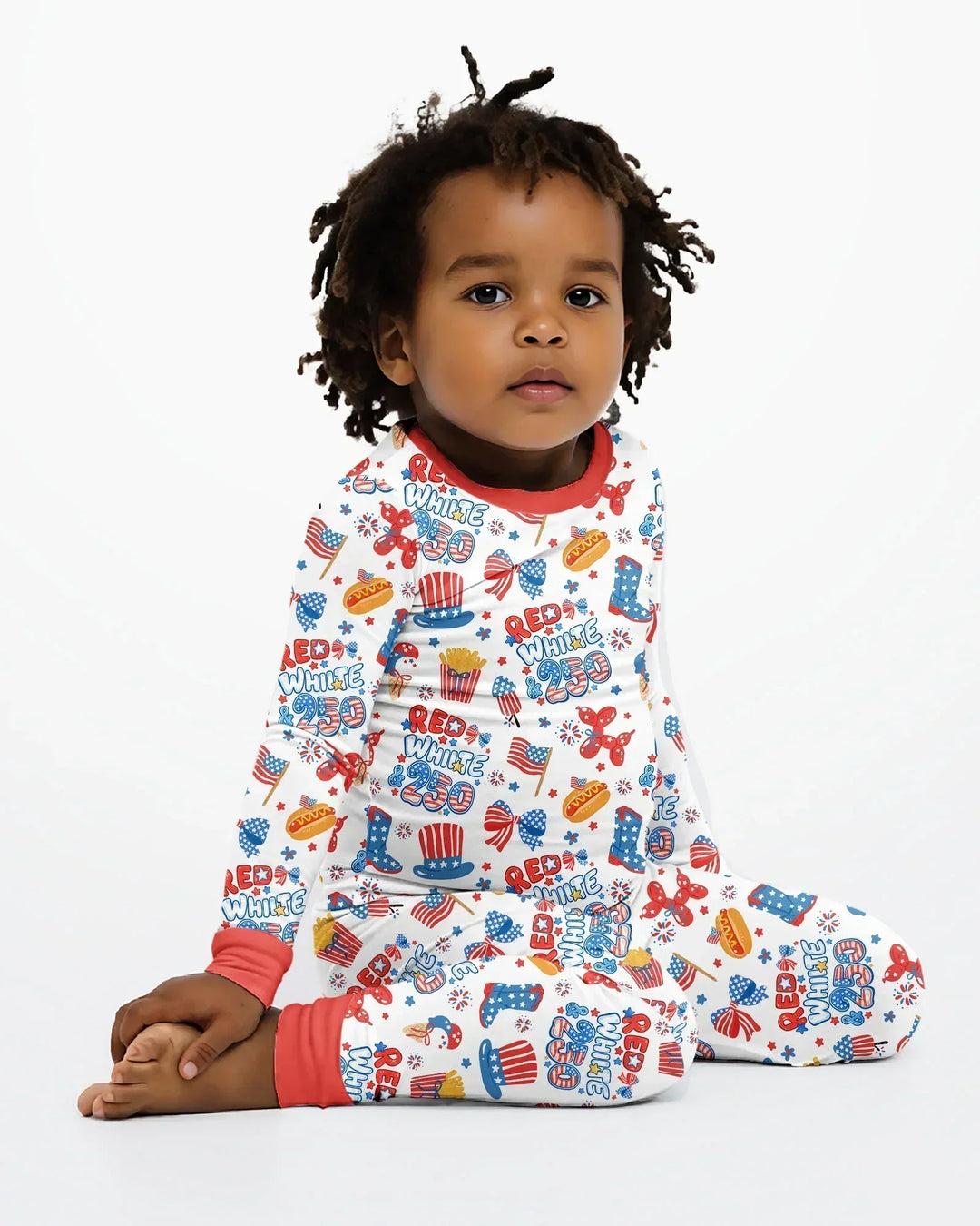Red White & 250 Bamboo Two Piece Long Sleeve Pajama Set