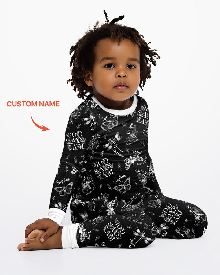 Custom Name God Says I Am Midnight Wings Bamboo Two Piece Long Sleeve Pajama Set