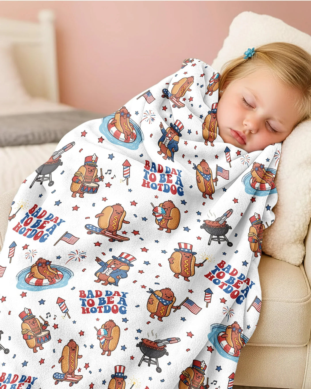 Hot Dog Patriotic Bamboo Blanket