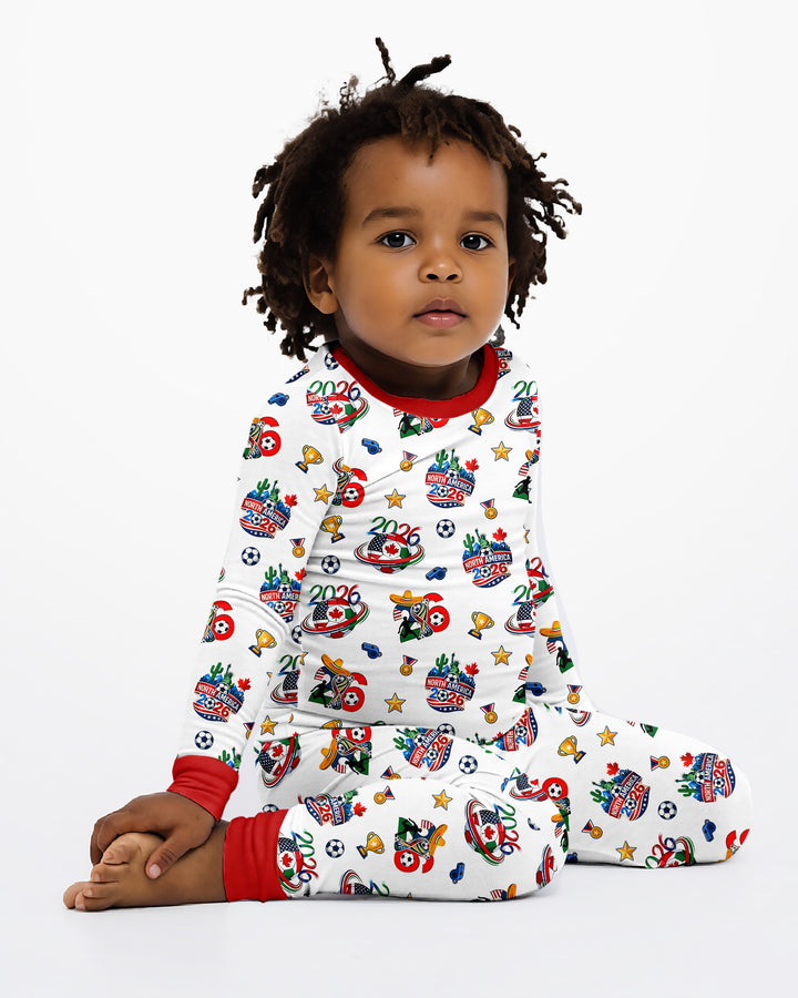 World Soccer North America 2026 Family Matching Bamboo Two Piece Long Sleeve Pajama Set