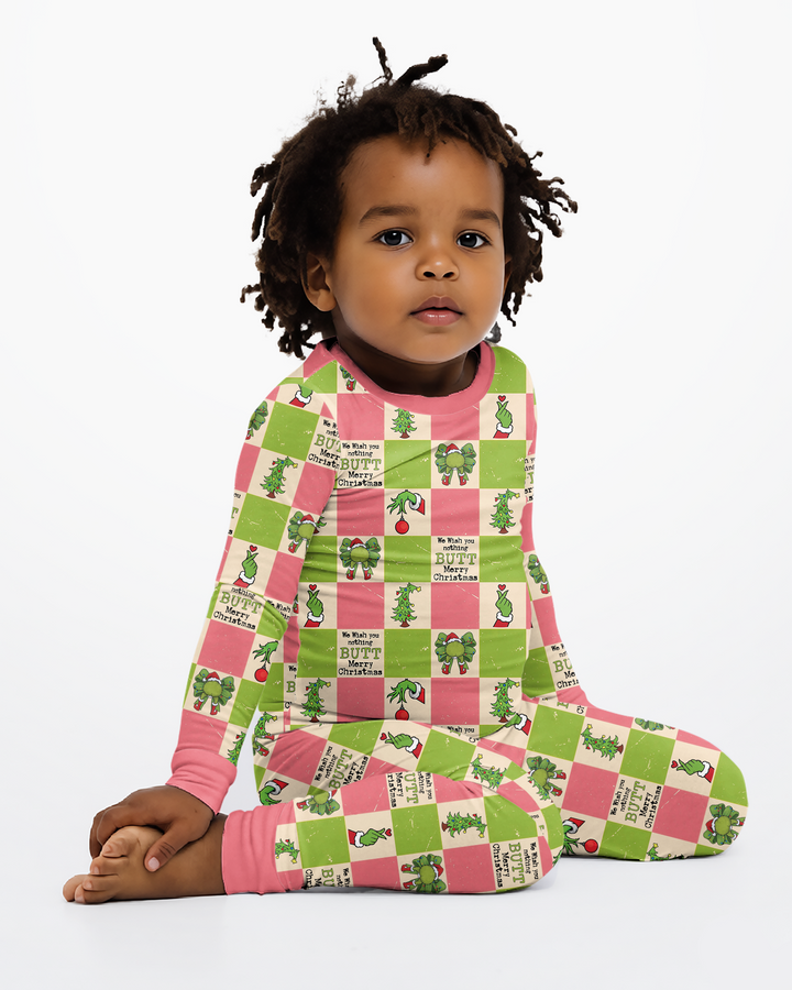 Nothing Butt Merry Christmas Checkerboard Bamboo Two Piece Long Sleeve Pajama Set