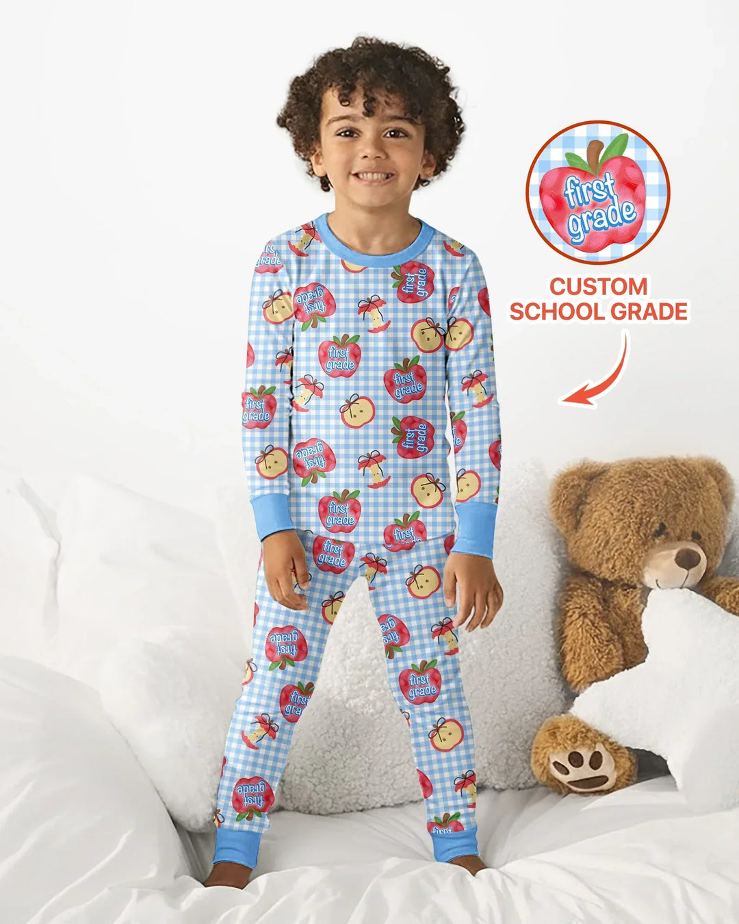 Custom School Grade Apple Days Bamboo Two Piece Long Sleeve Pajama Set