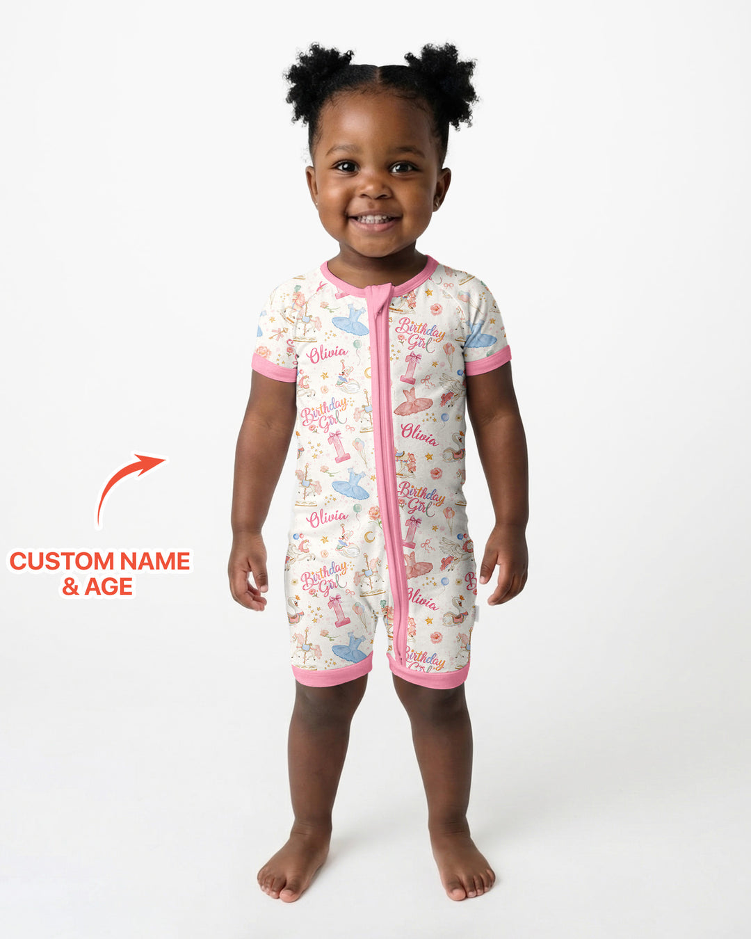 Ballerina Birthday Girl Custom Name & Age Bamboo Shorty Zippy