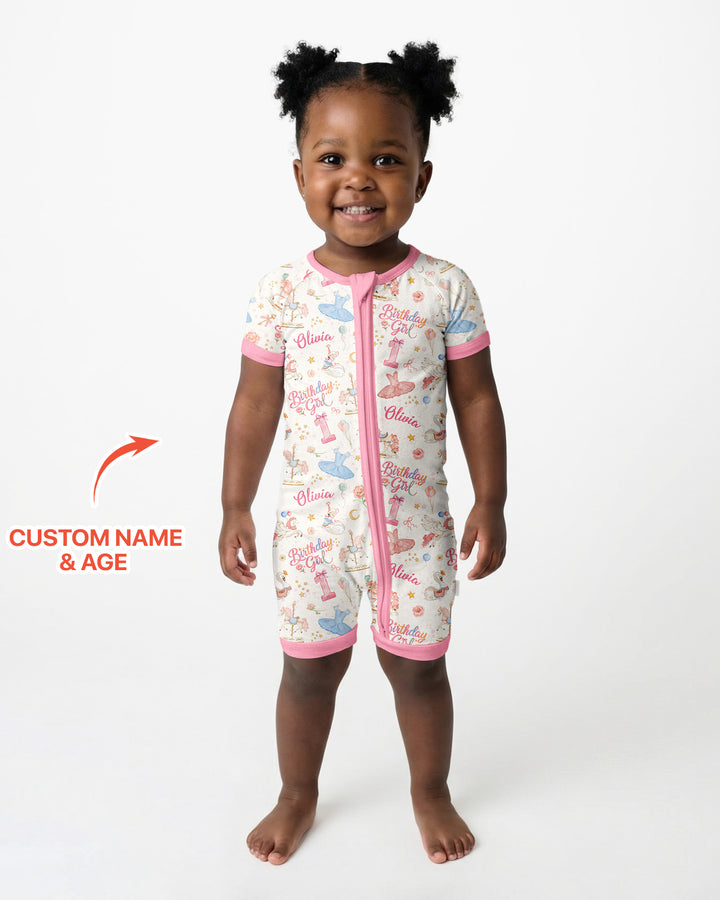Ballerina Birthday Girl Custom Name & Age Bamboo Shorty Zippy