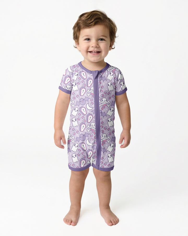 Cute Ghost Halloween Pastel Purple Spooky Bamboo Shorty Zippy