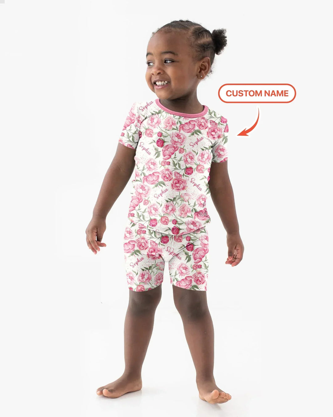 Custom Name Birth Month Flowers Bamboo Two Piece Short Sleeve Shorts Pajama Set