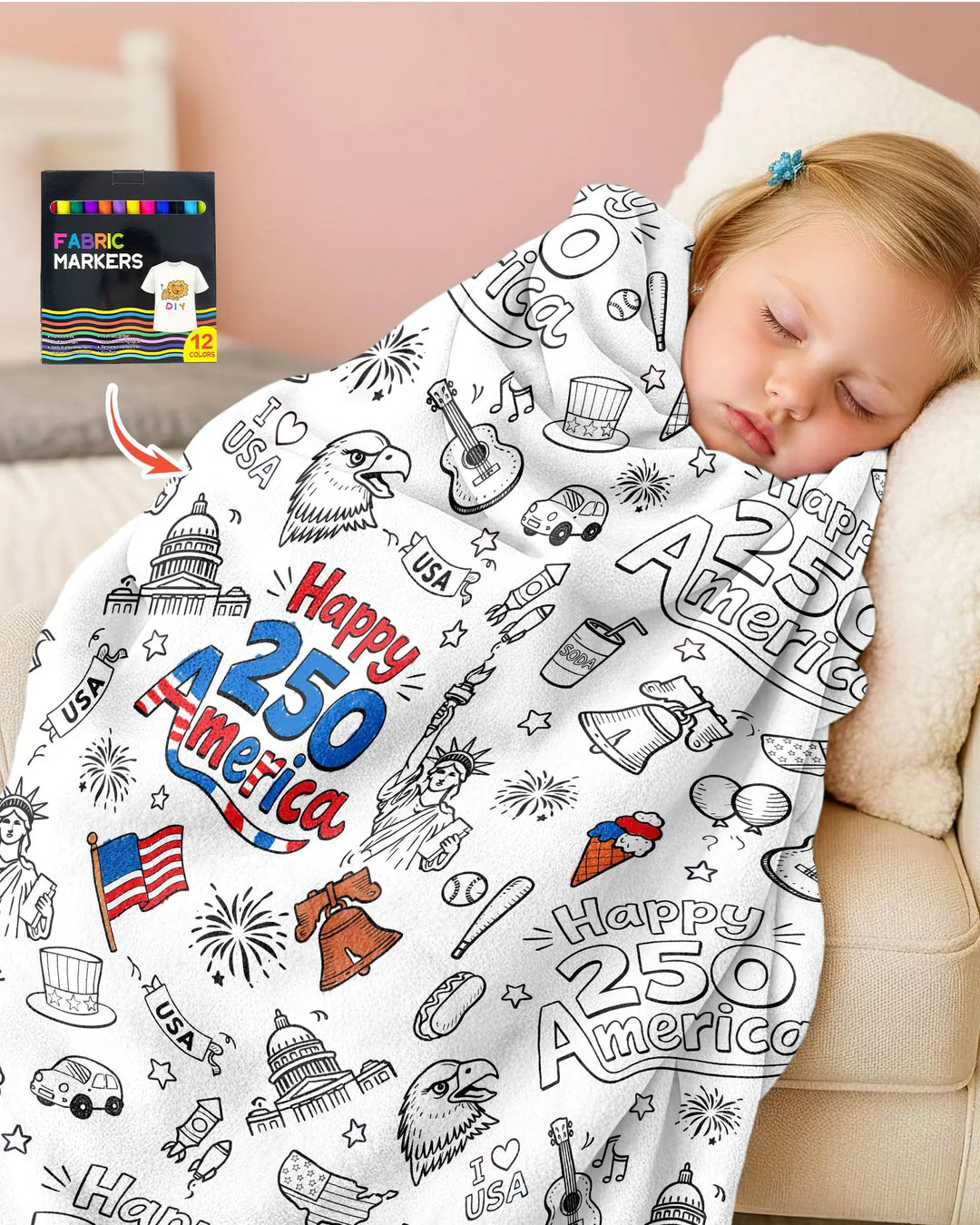 All Colorable Happy 250 America I love USA Bamboo Blanket