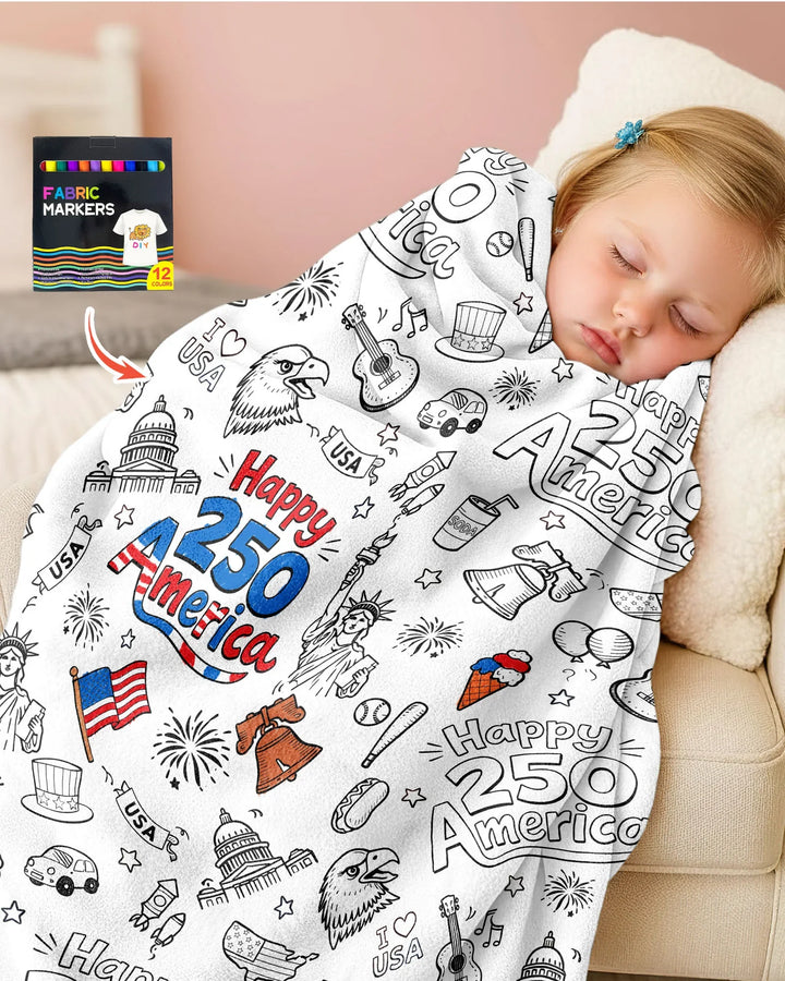 All Colorable Happy 250 America I love USA Bamboo Blanket