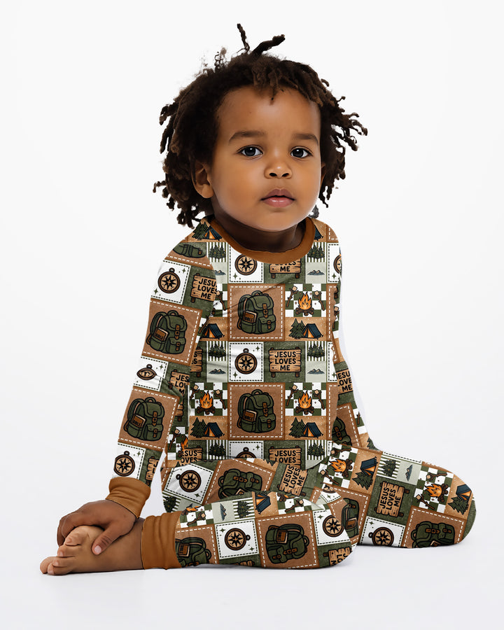 Camping Jesus Loves Me Bamboo Two Piece Long Sleeve Pajama Set