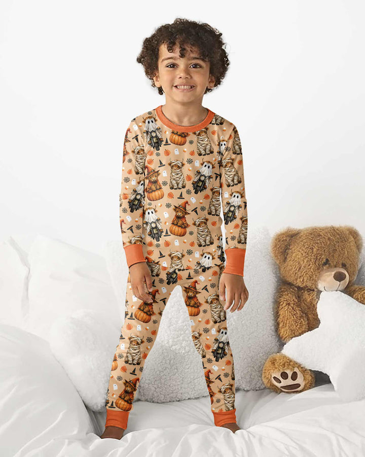 Funny Halloween Highland Cow Bamboo Two Piece Long Sleeve Pajama Set