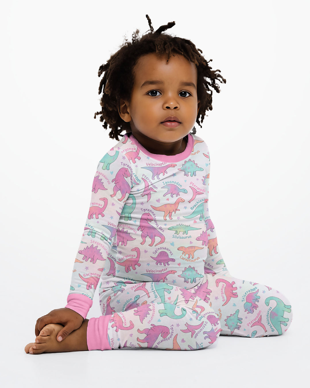 Pastel Dino Bamboo Two Piece Long Sleeve Pajama Set