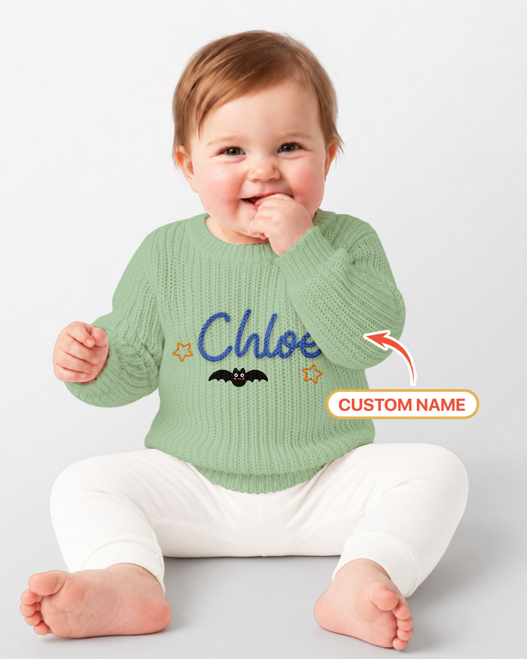 Happy Halloween Embroidered Baby Name Bamboo Knit Sweater Bubble