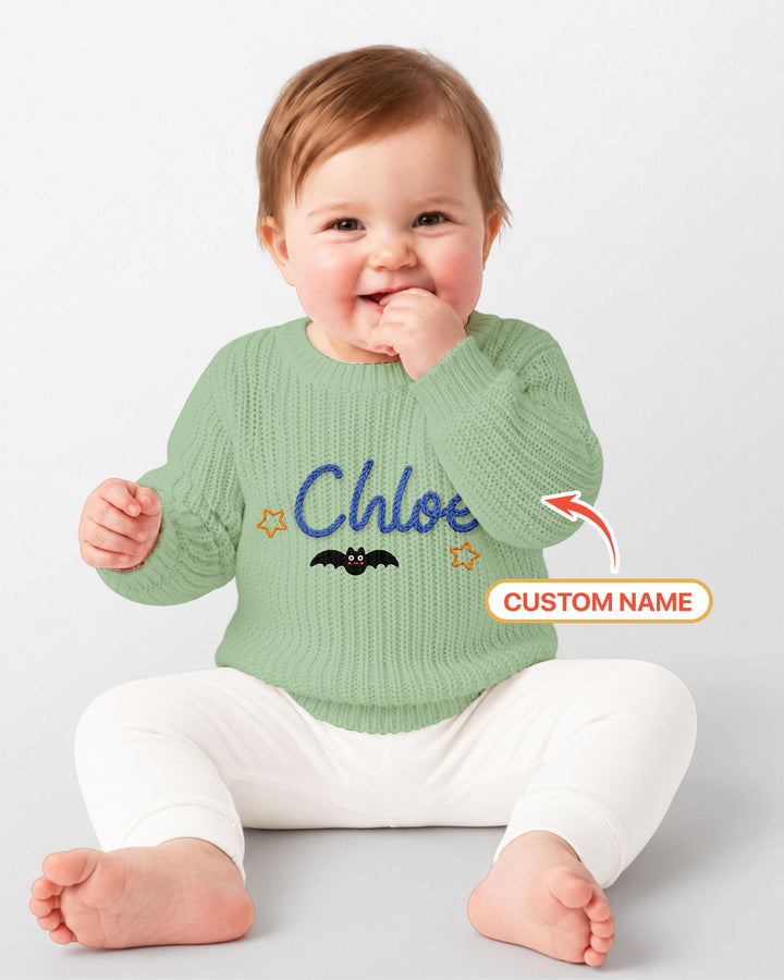 Happy Halloween Embroidered Baby Name Bamboo Knit Sweater Bubble