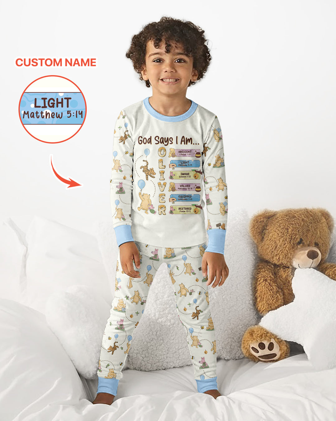 God Says I Am - Blessing Bear Bamboo Two Piece Long Sleeve Pajama Set