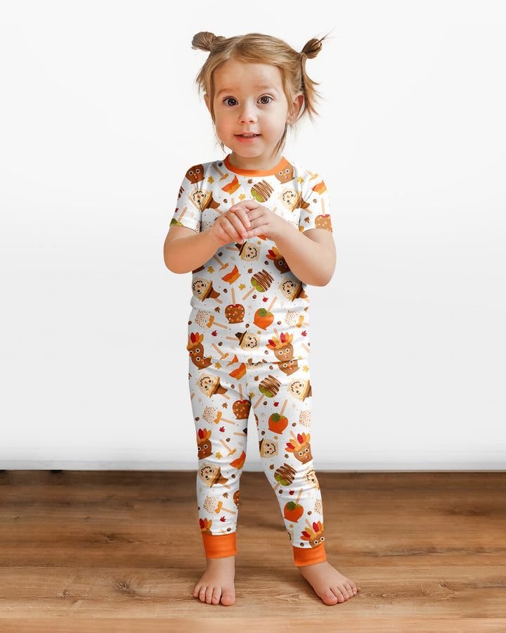 Fall Caramel Apple Family Matching Bamboo Two Piece Short Sleeve Pajama Set