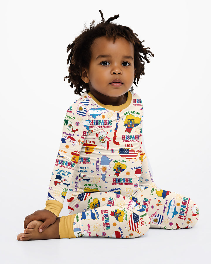 Hispanic Heritage Month Country Flags Bamboo Two Piece Long Sleeve Pajama Set
