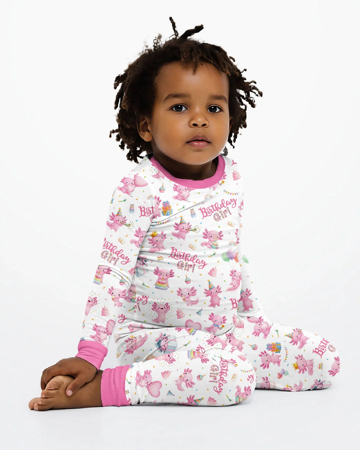 Cute Axolotl Birthday Girl Bamboo Two Piece Long Sleeve Pajama Set