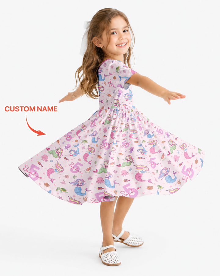 Custom Name Birthday Mermaid Bamboo Twirl Dress