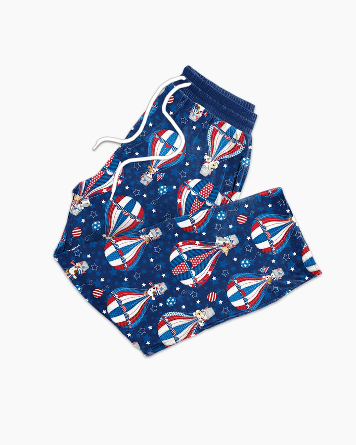 Pijamas de bambú para hombre a juego con la familia: "Cachorros Patrióticos en Globos Aerostáticos"