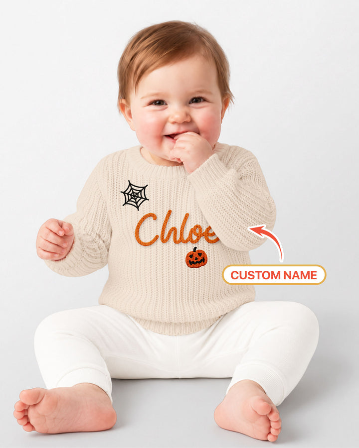 Happy Halloween Embroidered Baby Name Bamboo Knit Sweater Bubble