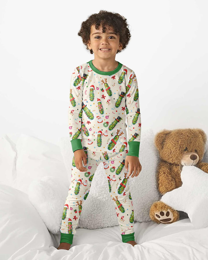 Funny Christmas Pickle Bamboo Two Piece Long Sleeve Pajama Set