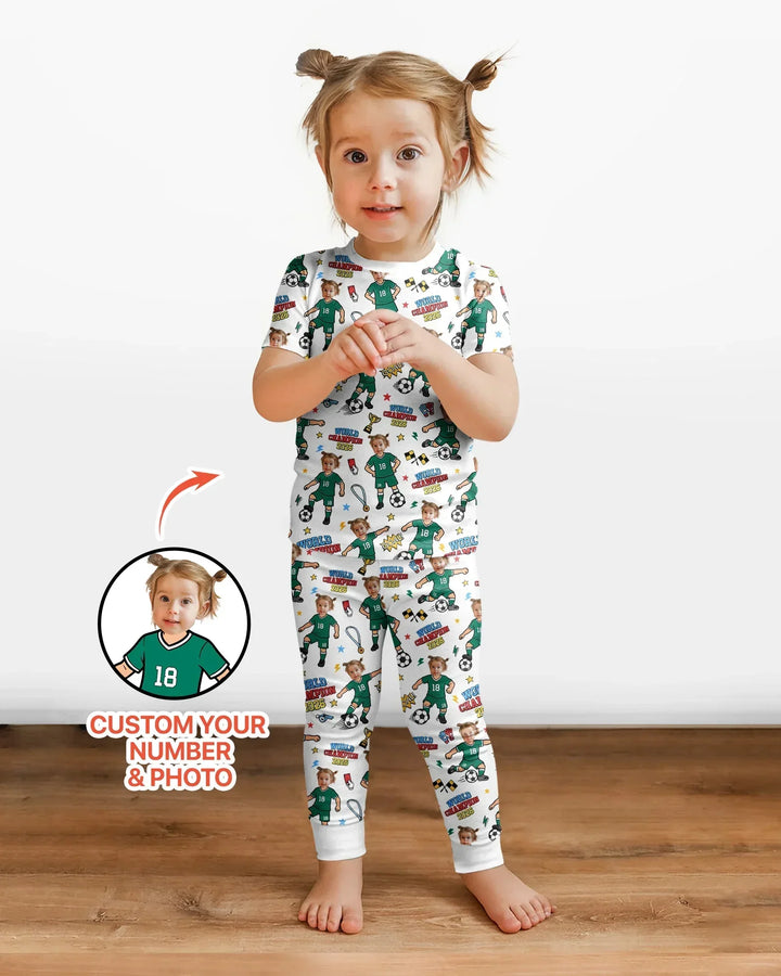 Custom Photo World Champion 2026  Family Matching Bamboo Two Piece Short Sleeve Pajama Set