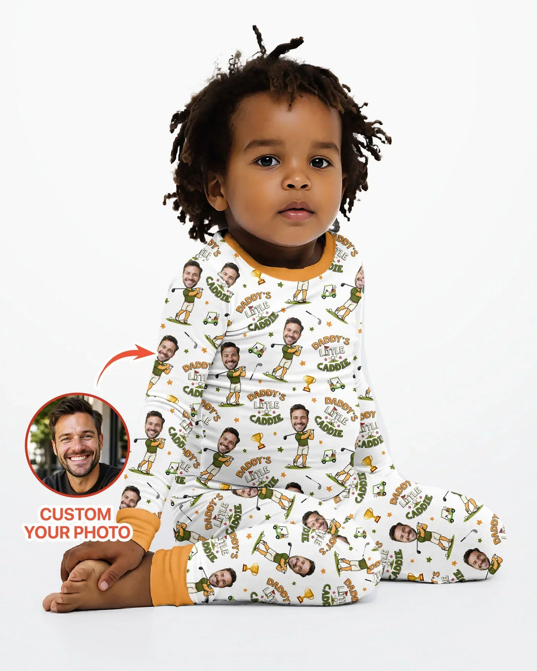 Custom Photo Daddy's Little Caddie Daddy & Me Matching Bamboo Two Piece Long Sleeve Pajama Set