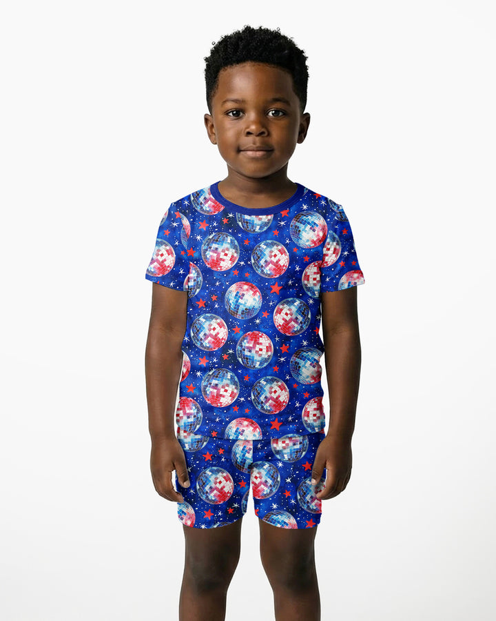 USA Disco Balls Bamboo Two Piece Short Sleeve Shorts Pajama Set