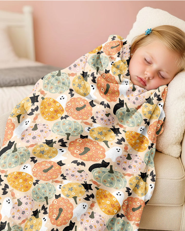 Floral Pumpkin Ghost Halloween Bamboo Blanket