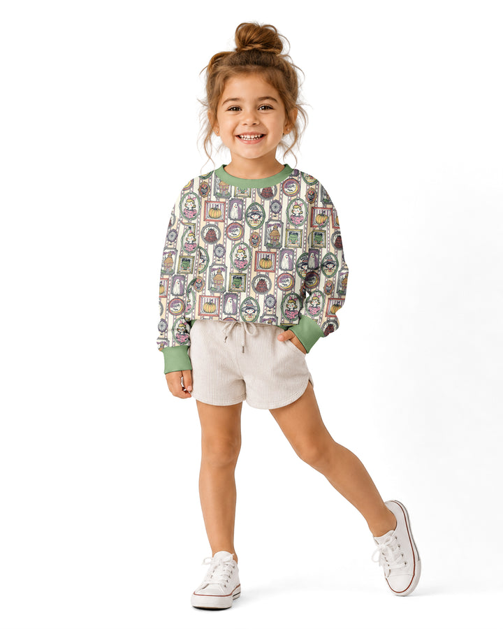 Vintage Halloween Ghost Pumpkin Portraits Bamboo Crewneck Sweatshirt