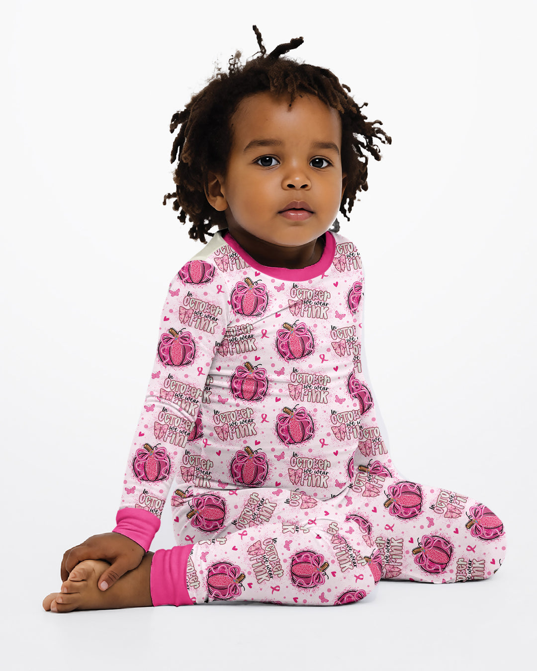 We Wear Pink Pumpkin Mommy & Me Matching Bamboo Two Piece Long Sleeve Pajama Set