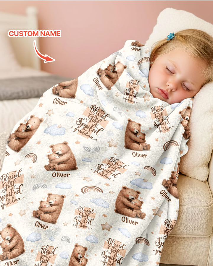 Custom Name Blessed By God Spoiled By Grandma Bamboo Blanket