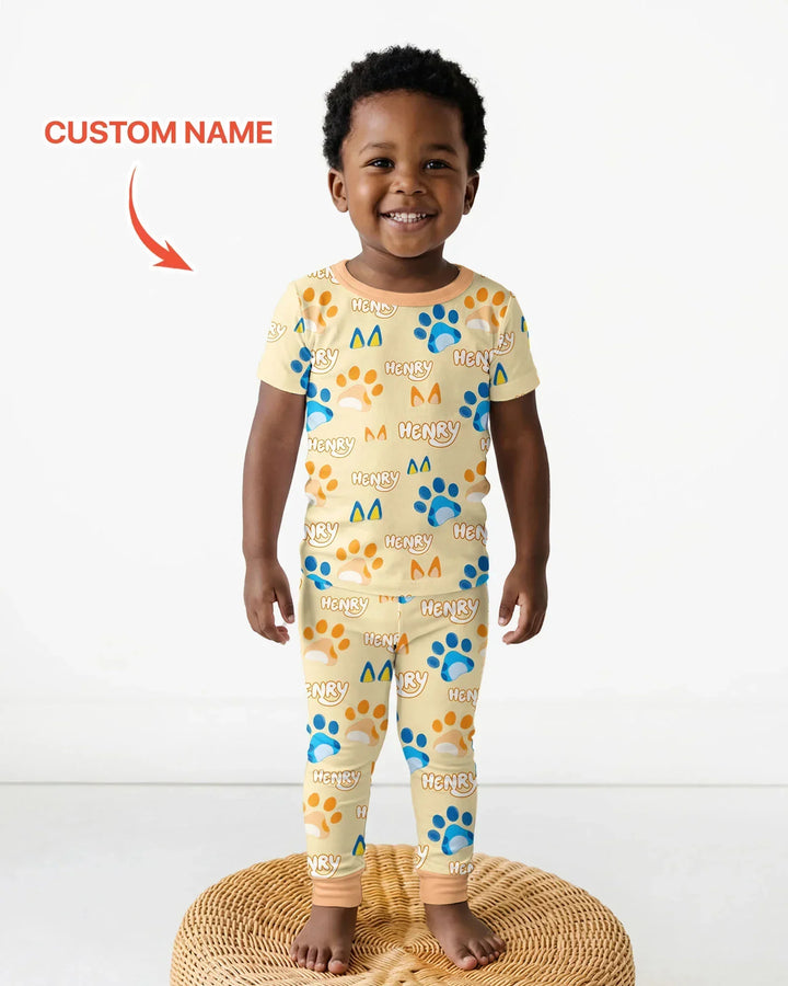 Conjunto de pijama de dos piezas de bambú de manga corta, plantilla personalizada