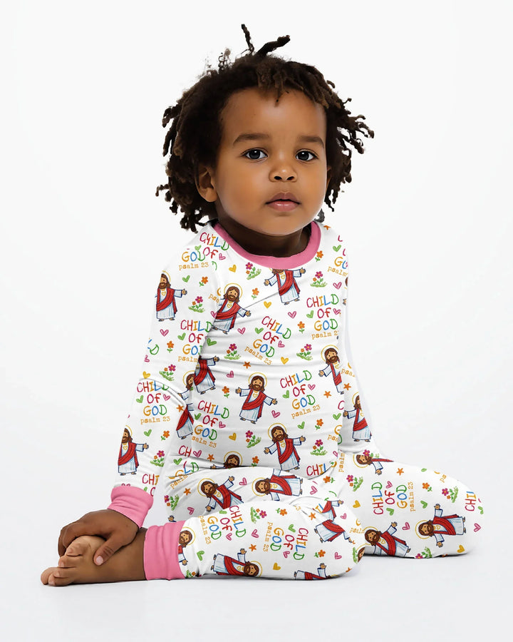 Jesus Loves Me Bamboo Two Piece Long Sleeve Pajama Set